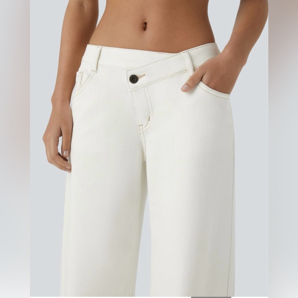 Halara Flex Asymmetric Low Rise Zipper Pockets Baggy White XL Petite - Picture 7 of 14